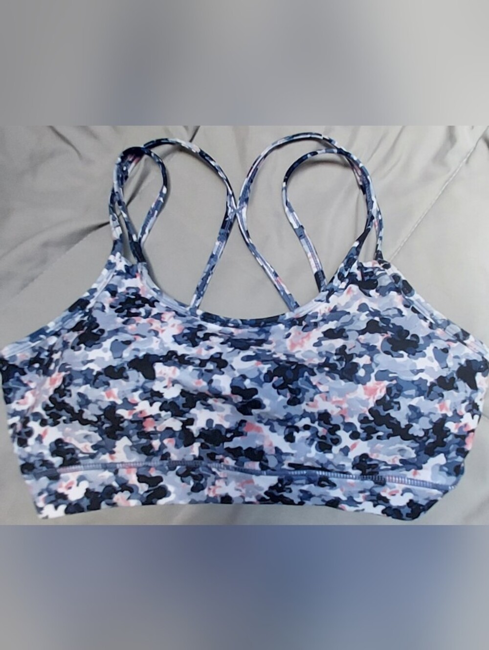 Gaiam Blue Floral Stretch Sports Bra Removable Pads Medium Racerback Strappy